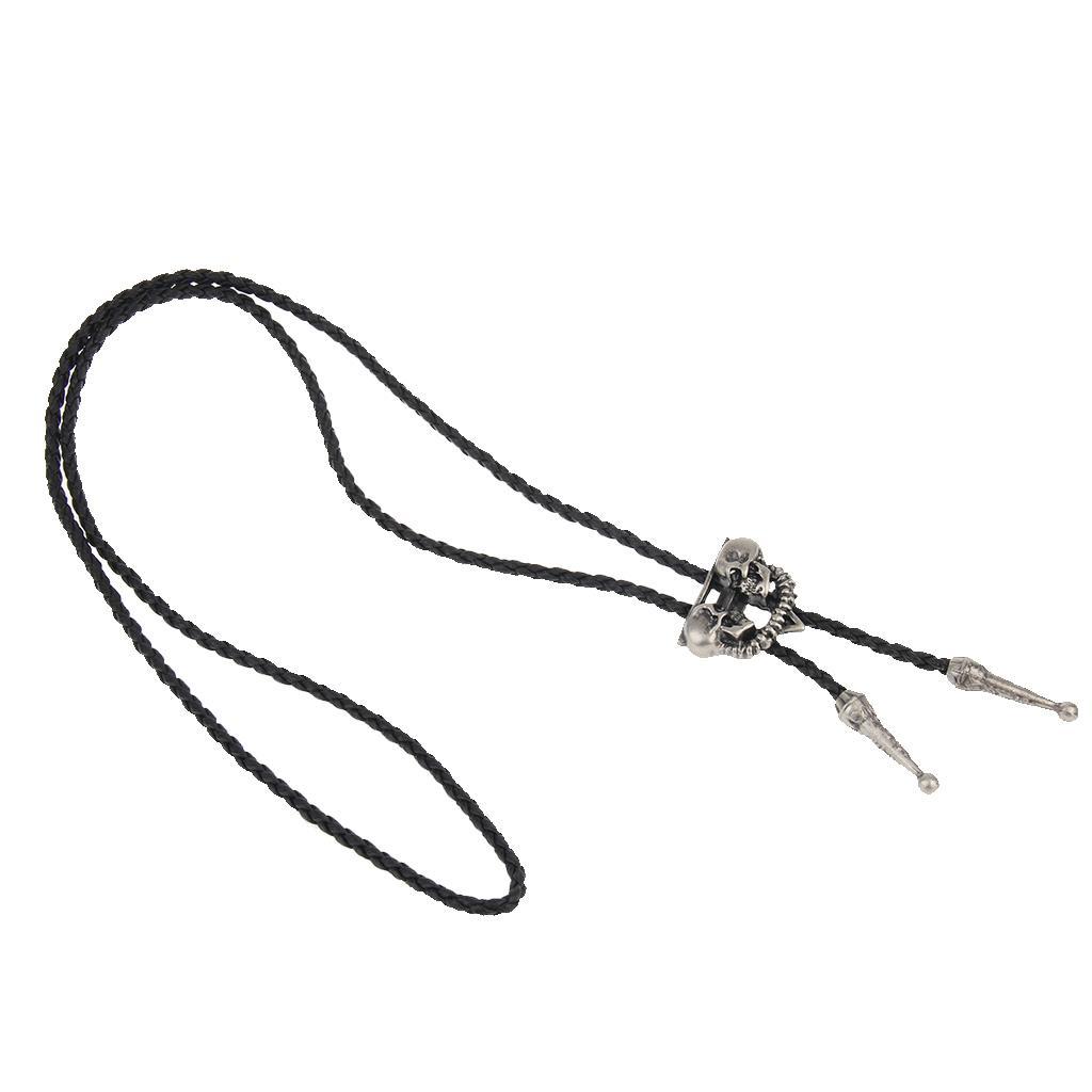 3X Punk Skeleton Skull Bolo Tie Leather Necktie Necklace Western Antique Silver
