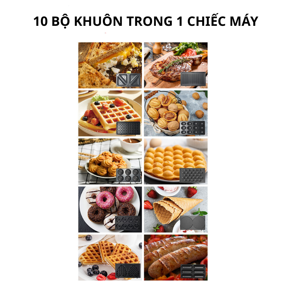 Máy kẹp nướng bánh mì Lumabella LB-58055 đa năng 10IN1, công suất cao 800W, khay nướng chống dính tháo rời, tiện dụng, dễ dùng - DELIYA - HÀNG CHÍNH HÃNG