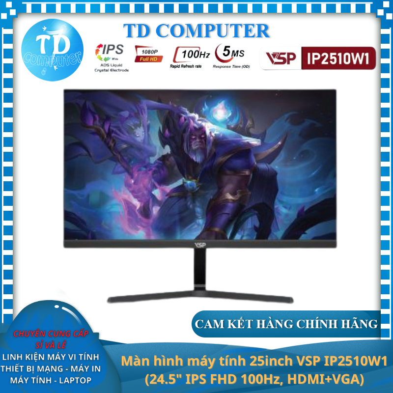 Màn hình máy tính 25inch VSP IP2510W1 (24.5&quot; IPS FHD 100Hz, HDMI+VGA) - Hàng chính hãng VSP phân phối