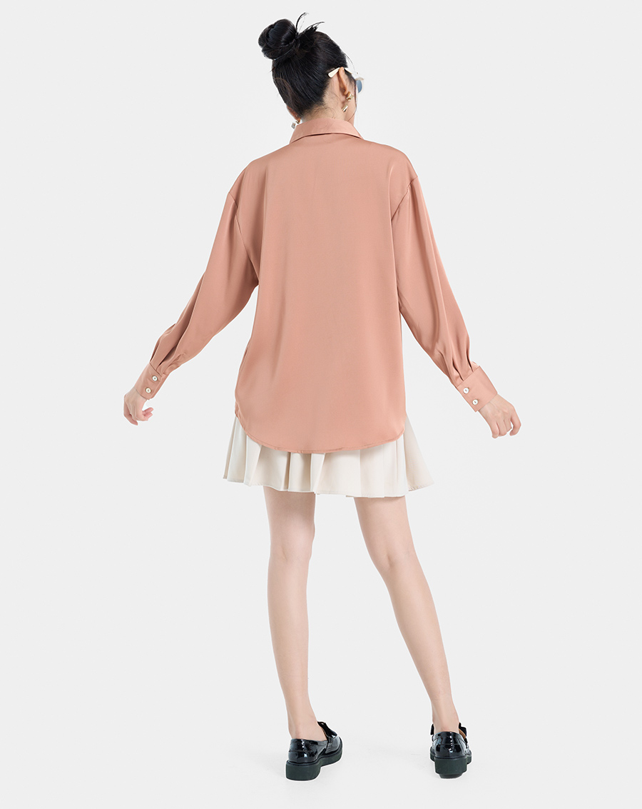 Áo Sơmi Nữ Thời Trang JUNO Dáng Oversized Hạ Vai JNASM021