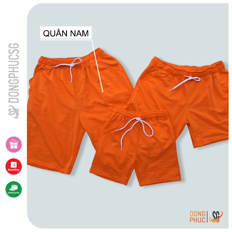 Quần đi biển gia đình màu cam kiểu short ngắn thun da cá dày dặn có thể mặc cặp đôi nam nữ hội nhóm SGQC DONGPHUCSG