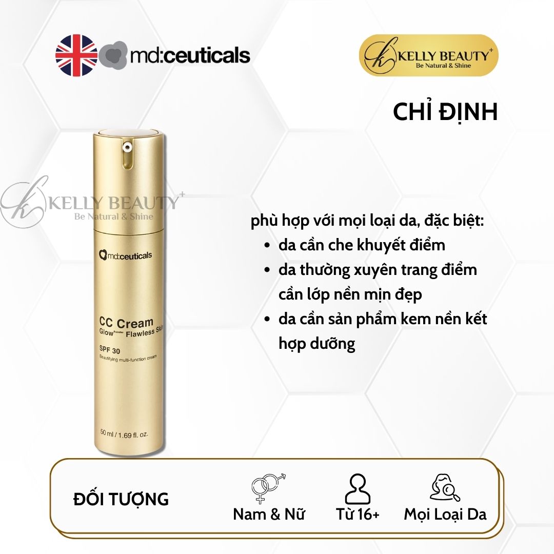 Kem Nền Che Khuyết Điểm Chống Nắng CC Cream Glow Flawless Skin SPF 30 - MD:Ceuticals | Kelly Beauty