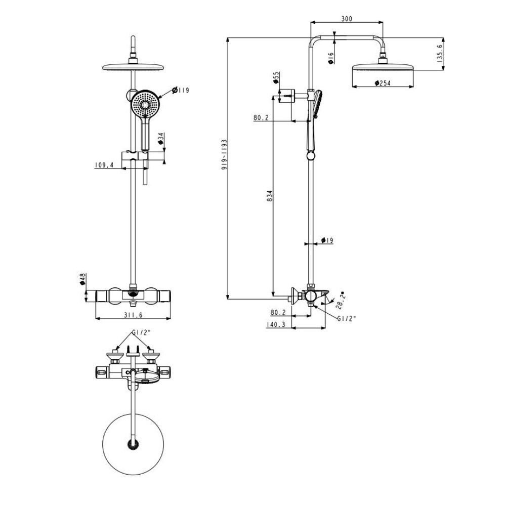Bộ cây sen phun mưa cảm biến nhiệt Loven  WF-1M13(FFAS1M13) - hàng chính hãng American Standard