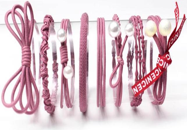 Hộp 8 dây buộc tóc kiểu đơn giản, thanh lịch