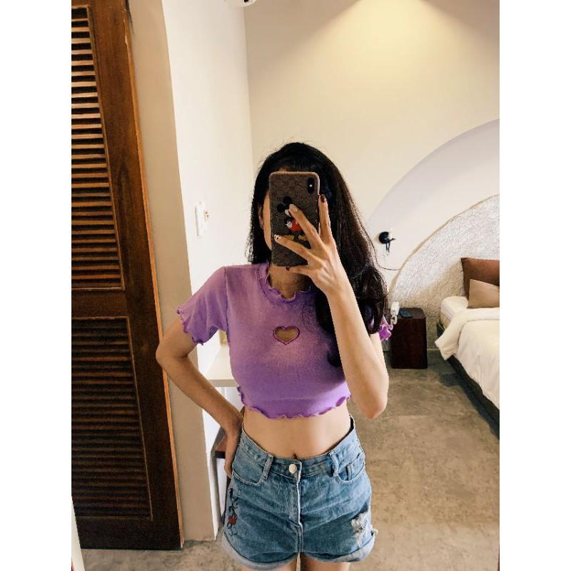 Áo thun ôm body croptop KHOÉT TIM