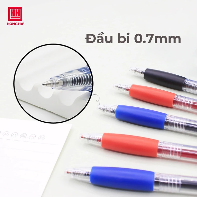 Hộp 12 Bút Gel Hồng Hà dạng bấm, có grip  đầu ngòi 0.7mm cho nét viết êm, trơn - 2769 HH-209