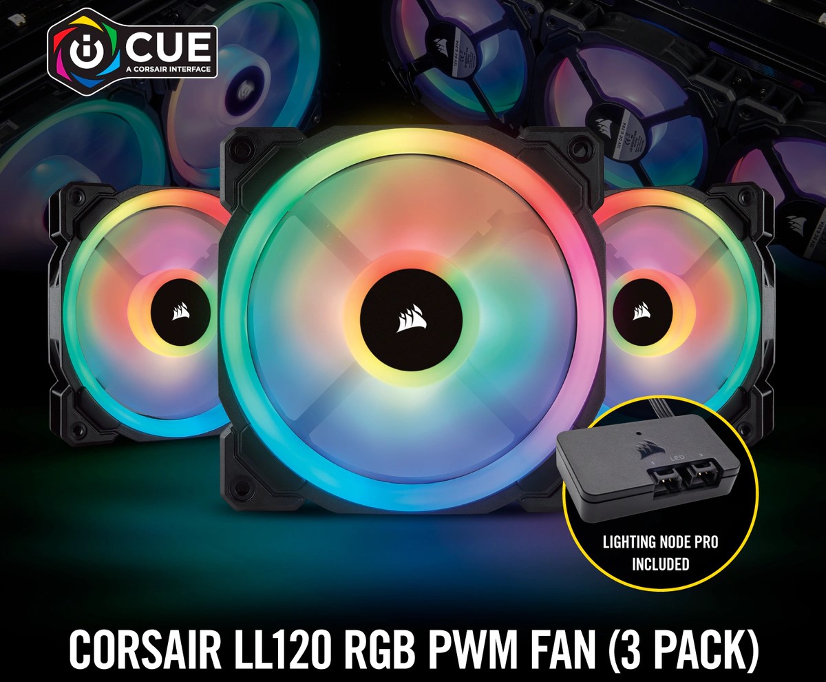 Bộ 3 quạt máy tính 120mm Corsair LL120 RGB kèm Node PRO - Hàng Chính Hãng