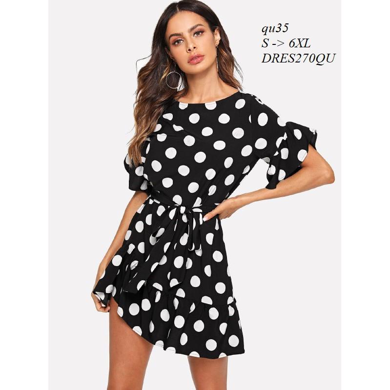 DRESS200 ĐẦM BI TAY LOE VẠT XÉO