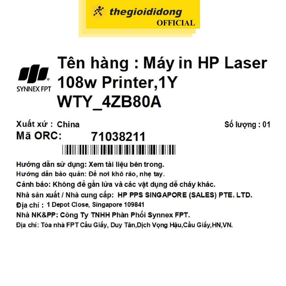 Máy in laser trắng đen đơn năng HP 108w (4ZB80A) -  In wifi, In 1 mặt - Hàng Chính Hãng