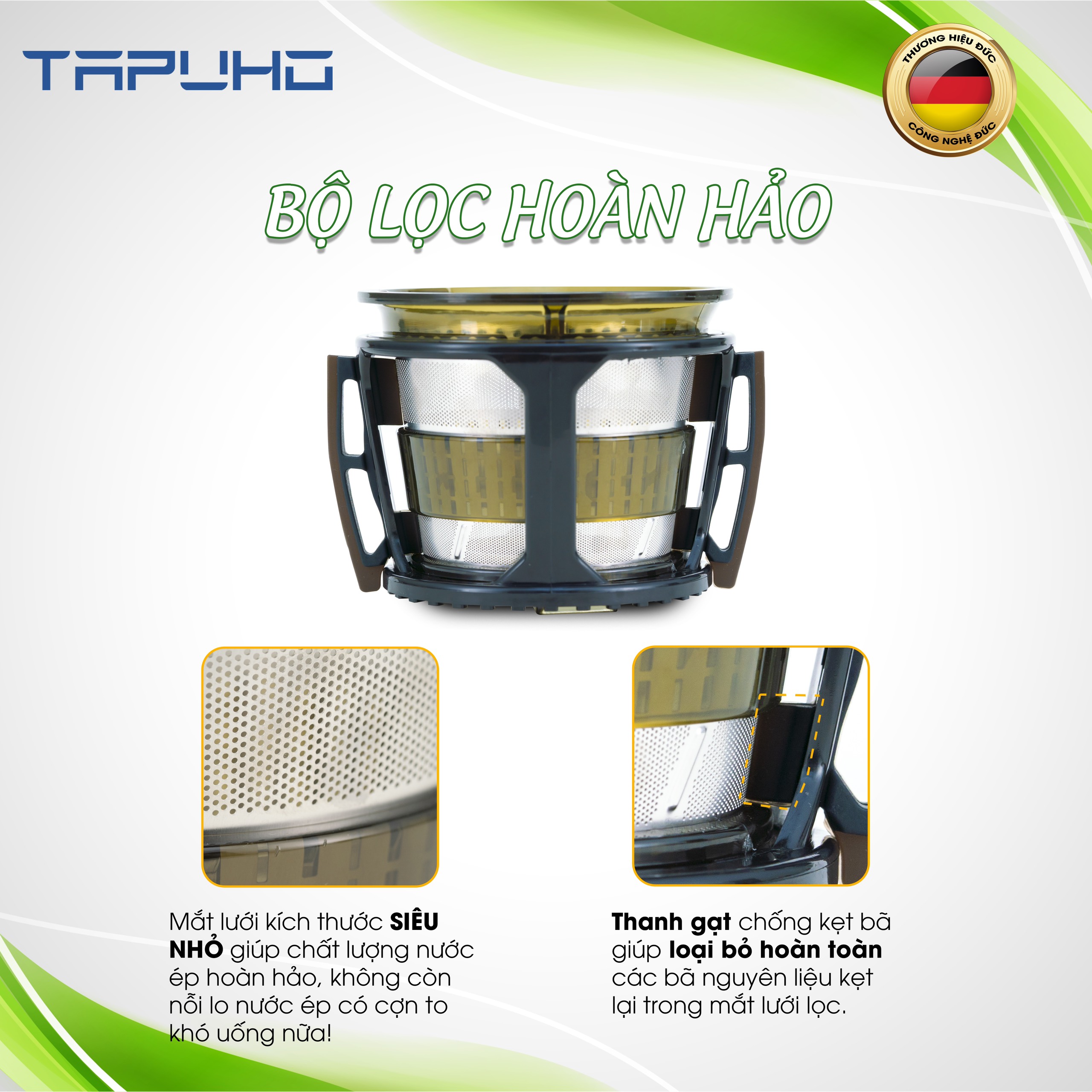 [HÀNG CHÍNH HÃNG] Máy ép hoa quả chậm TAPUHO TS30 công suất 250w - công nghệ Đức - ép kiệt, nước ép trong, dễ vệ sinh