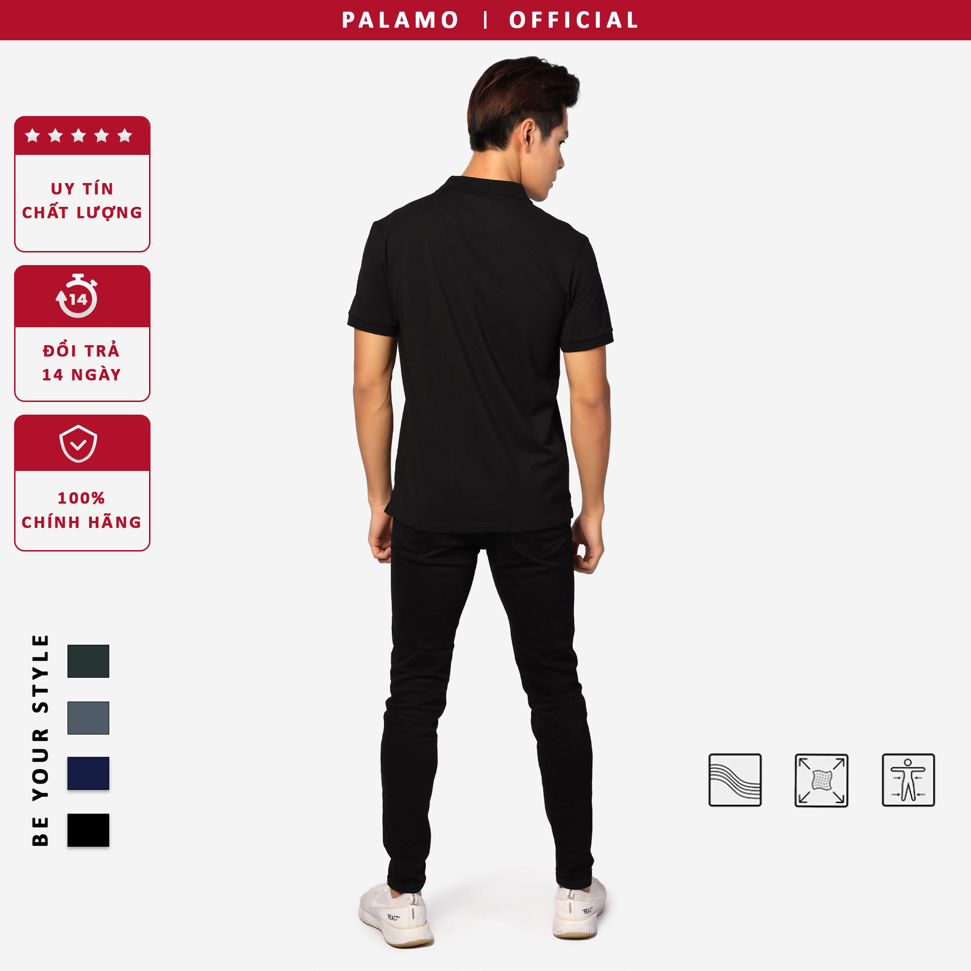 Áo phông nam polo Palamo cotton compact, regular fit, classic / xanh đen