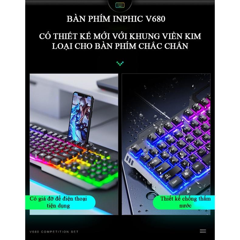 Bàn Phím Cơ Kim Loại INPHIC V680 Có Dây - Đèn LED Siêu Đẹp 4000DPI Chơi Game - Hàng nhập khẩu