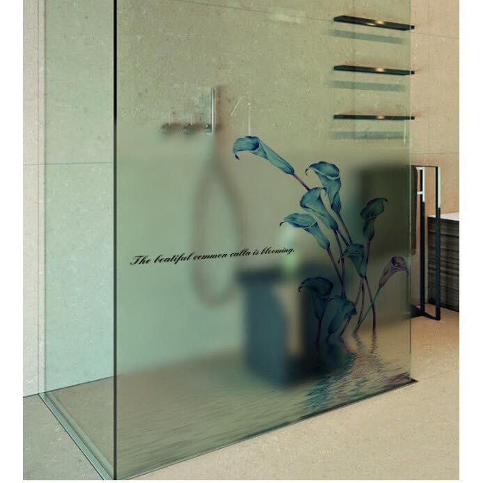 Decal trang trí kính cao cấp mẫu hoa ly xanh