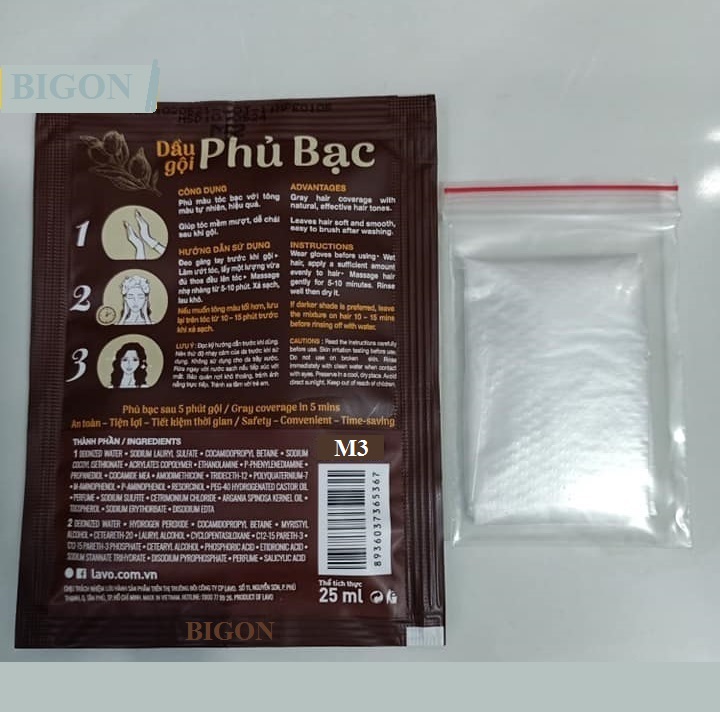 [Nâu Vừa] Dầu Gội Nhuộm Tóc Nâu Vừa Phủ Bạc 100% Thảo Dược Siêu Dưỡng M.PROS 25ml - M3