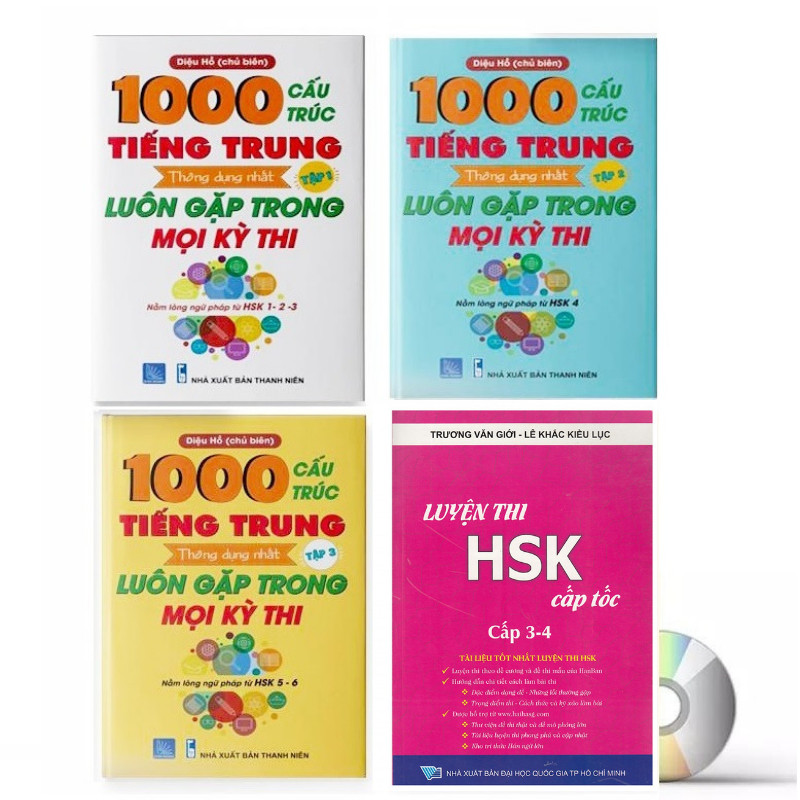 Combo 4 sách : 1000 Cấu Trúc Tiếng Trung Thông Dụng Nhất Luôn Gặp Trong Mọi Kỳ Thi Tập 1 + Tập 2 + Tập 3 và Luyện thi HSK cấp tốc tập 2- tương đương HSK3 -HSK4 (kèm CD)