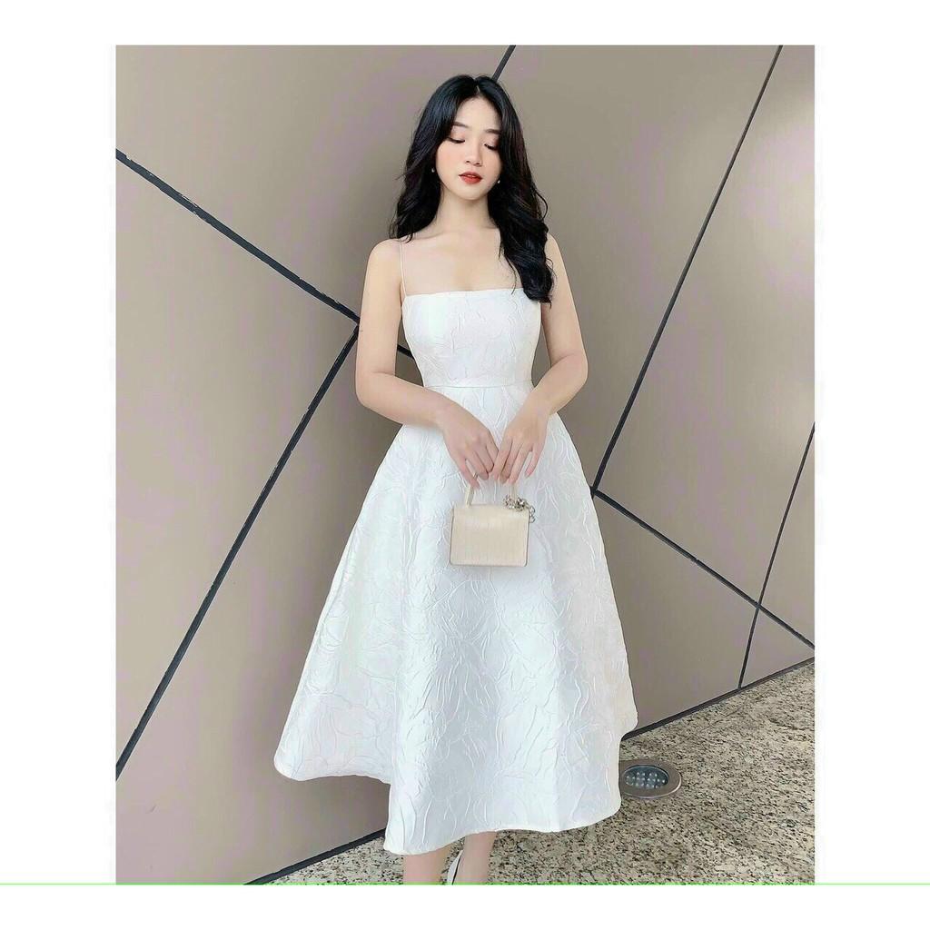 ĐẦM NỮ XÒE 2 DÂY GẤM TAPTA PHONG CÁCH TIỀU THƯ