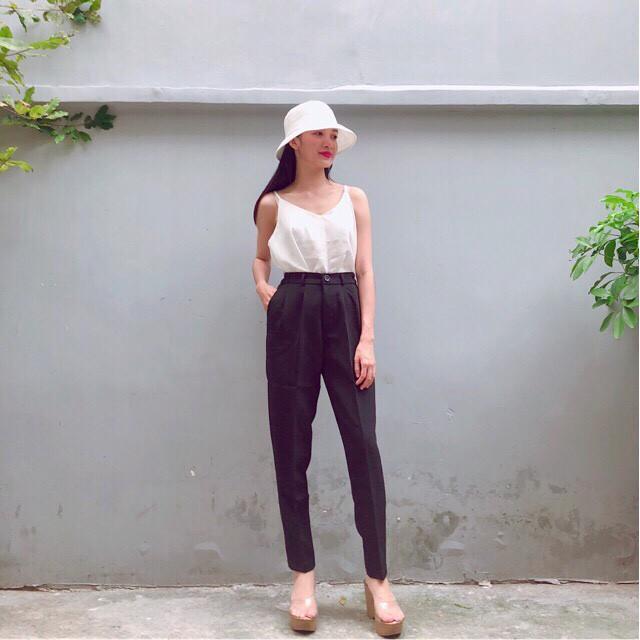 Quần baggy nữ lưng thun chất vải tuyết mưa form chuẩn lưng cao có bigsize