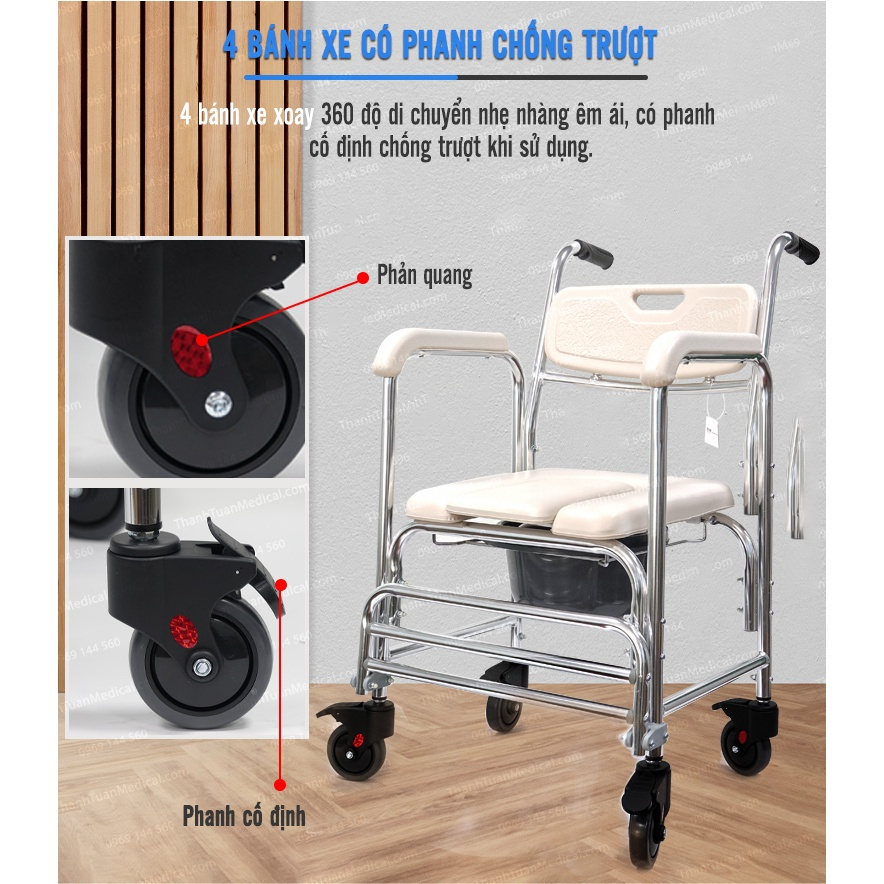Ghế tắm cho người già ốm, ghế bô vệ sinh đa năng có bánh xe Lucass X-62