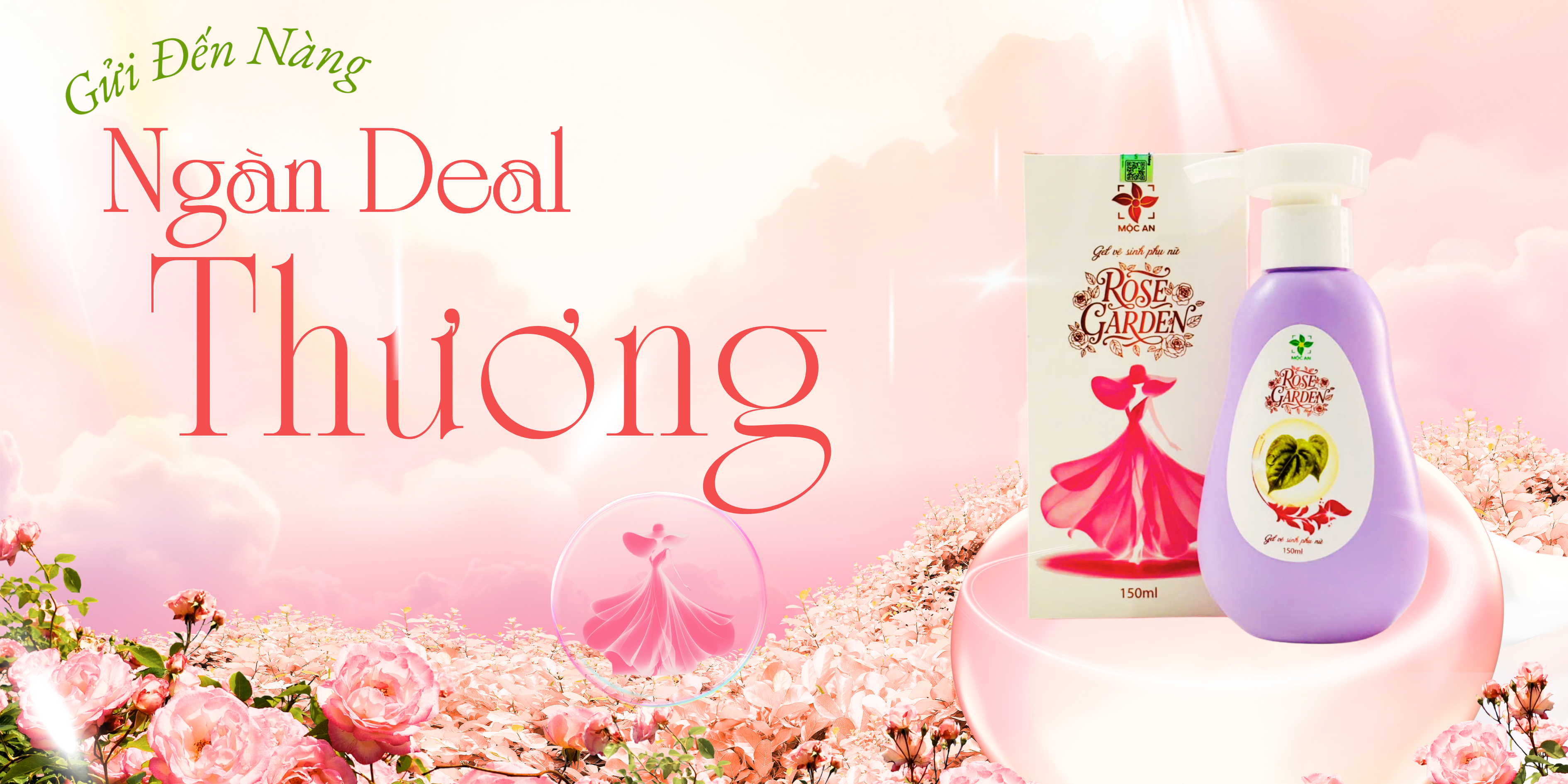 MUA 1 TẶNG 1 Dung Dịch Vệ Sinh ROSE GARDEN Hộp 150ml MỘC AN Thành Phần Lá Trầu Không, Nha Đam, Tía Tô, Bạc Hà