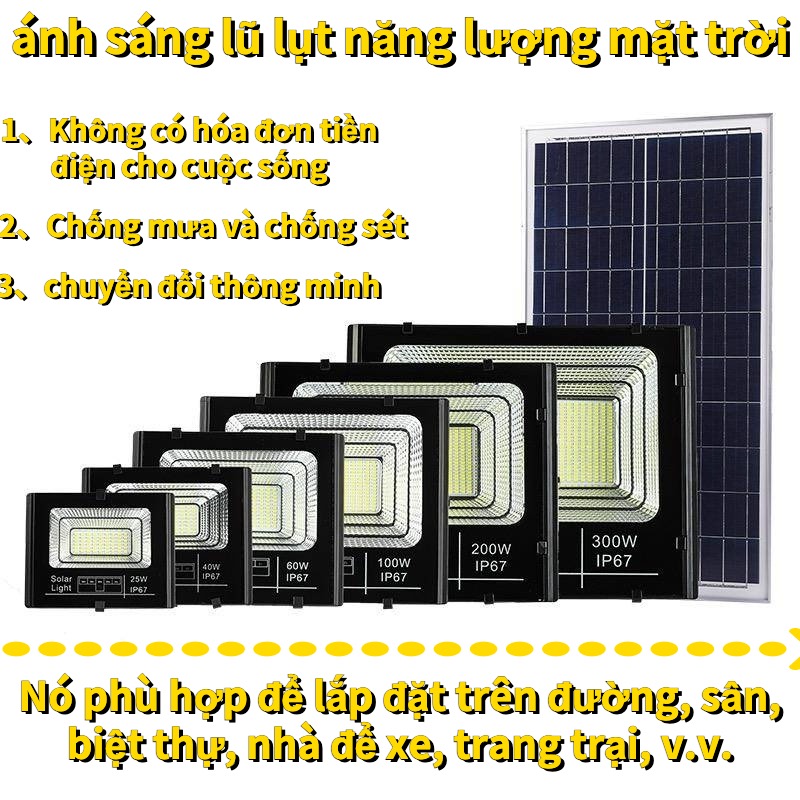 Đèn Năng Lượng Mặt Trời Đèn Pha vỏ nhôm chống nước 60W 100W 200W 300W 500W