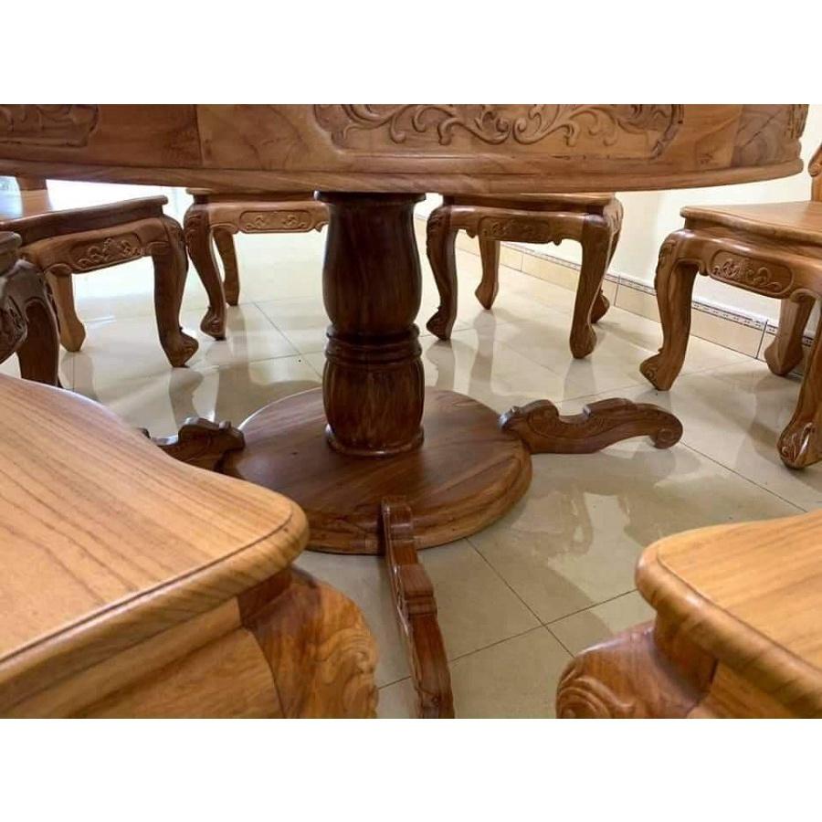Bàn ghế ăn gỗ gõ đỏ bàn tròn