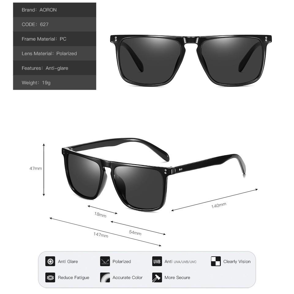Kính Râm Nam Vuông, Mắt Kính Phân Cực Chống Chói, Đi Xe Ban Ngày Gọng Nhựa Siêu Nhẹ AK022 -AORON