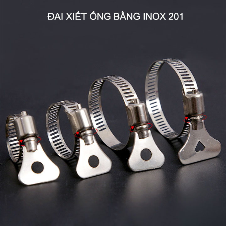 Combo 10 đai xiết ống bằng inox 201, có nhiều kích cỡ cho khách tùy chọn