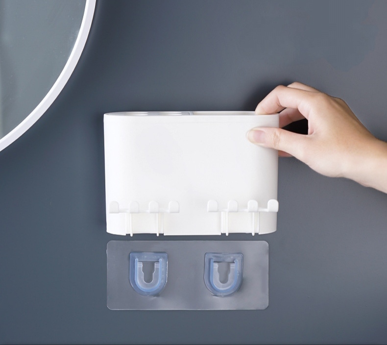 Kệ đựng bàn chải kem đánh răng EC3 - kèm 02 cốc lúa mạch dính tường tiện dụng
