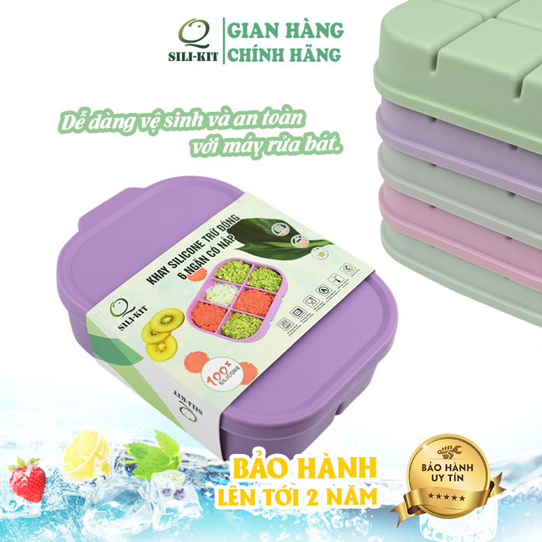 Khay silicon trữ đông Q SILI-KIT 6 ngăn có nắp, sử dụng đa năng, kích thước 16.4x12.4x3.8cm