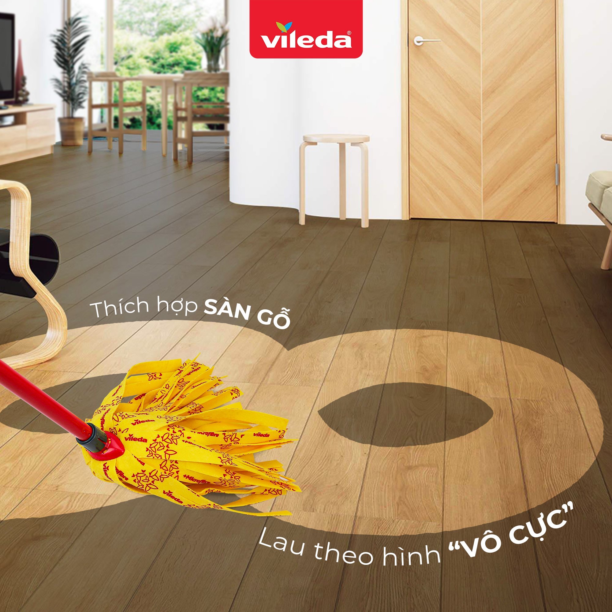 Cây lau nhà VILEDA Supermocio Soft vải sợi siêu nhỏ, thấm hút nhanh phù hợp sàn gỗ các loại
