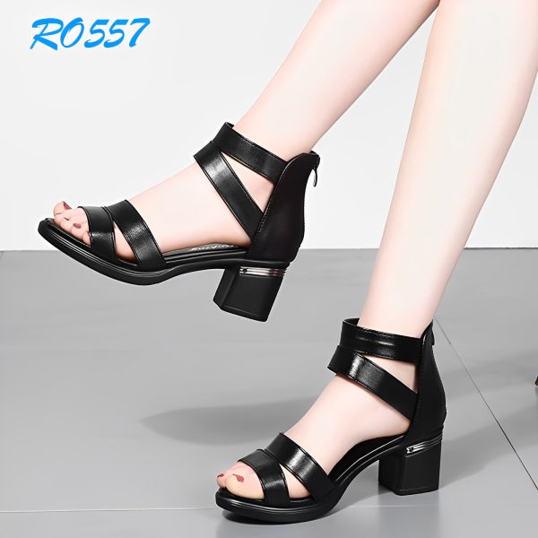 Giày sandal cổ cao gót vuông ROSATA RO557 cao 5p - đen - HÀNG VIỆT NAM - BKSTORE