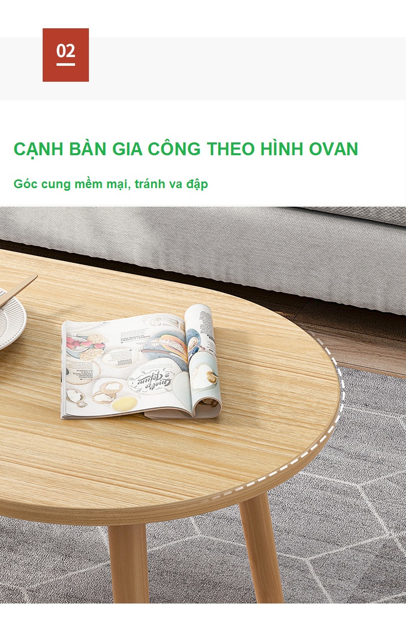 Bàn sofa, bàn trà hình Ovan 2 tầng, chân gỗ tự nhiên cao cấp ( giá tại xưởng)