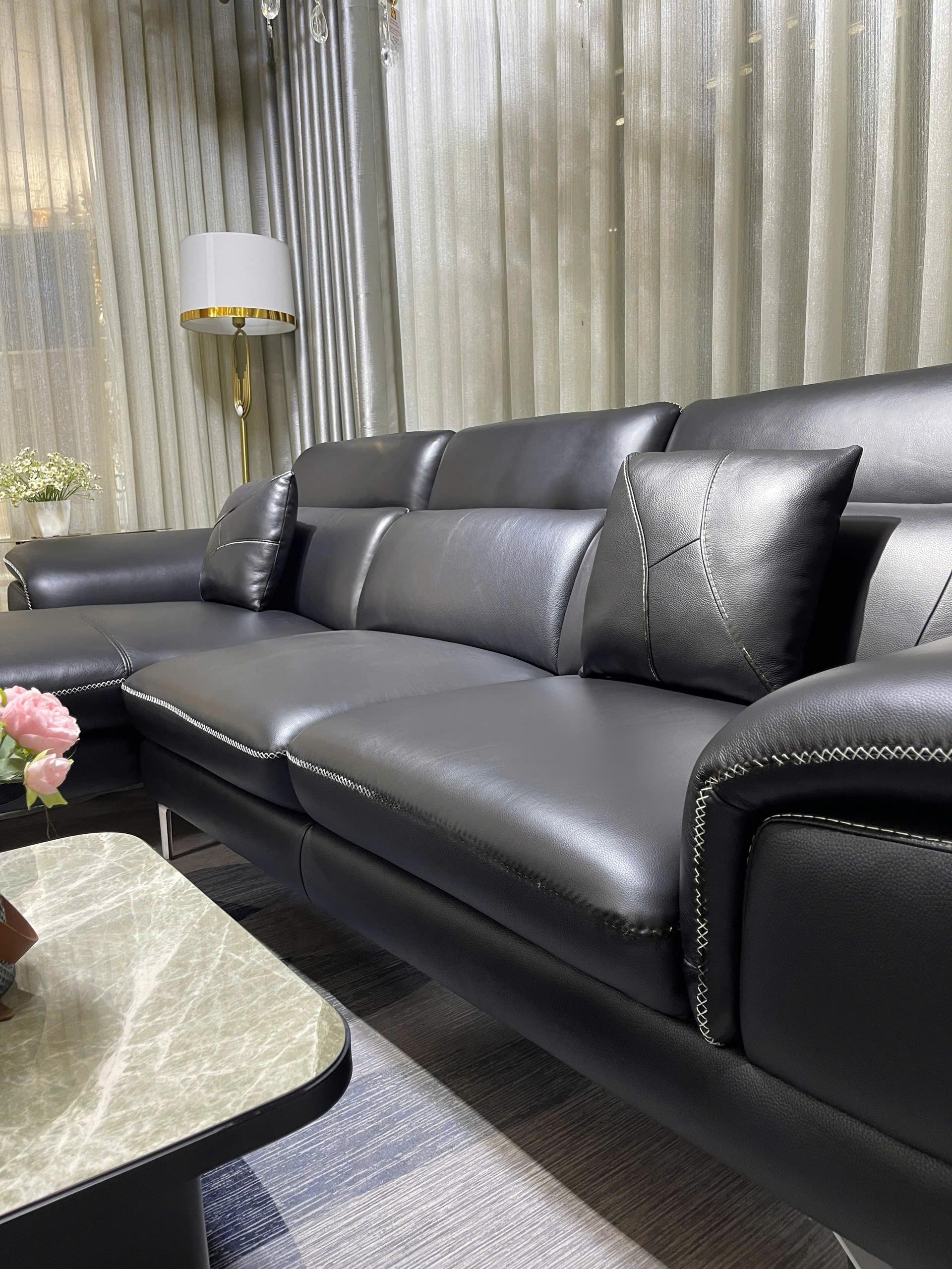 Sofa góc L da bò Italy Juno sofa SFLCT28 dài 2m9 x 1m8 - hàng cao cấp chuẩn da bò nhập khẩu Ý