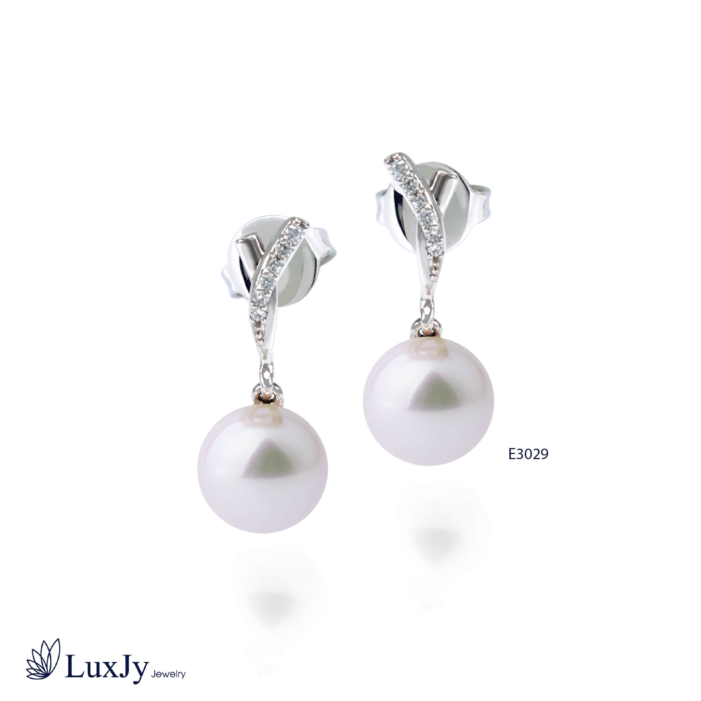 Bông Tai Nữ Ngọc Trai LuxJy Jewelry E3029 - Trắng Kem