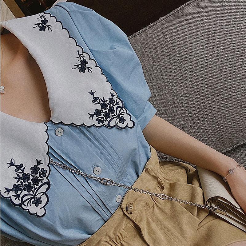 Áo Sơ Mi Đi Chơi LABELLE Xanh Cổ Pháp