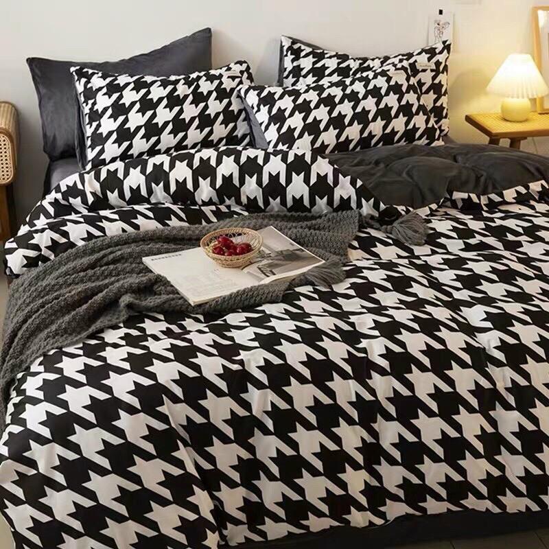 Set Cotton Poly Hàng Nhập Khẩu Cao Cấp 4 Món Kẻ Sang Trọng
