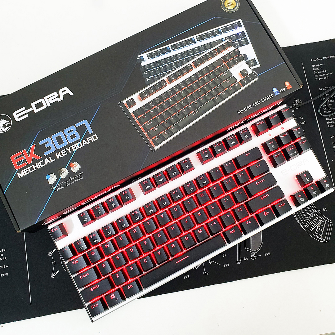 Bàn phím cơ chơi game E-DRA EK3087 Led Red- Hàng chính hãng