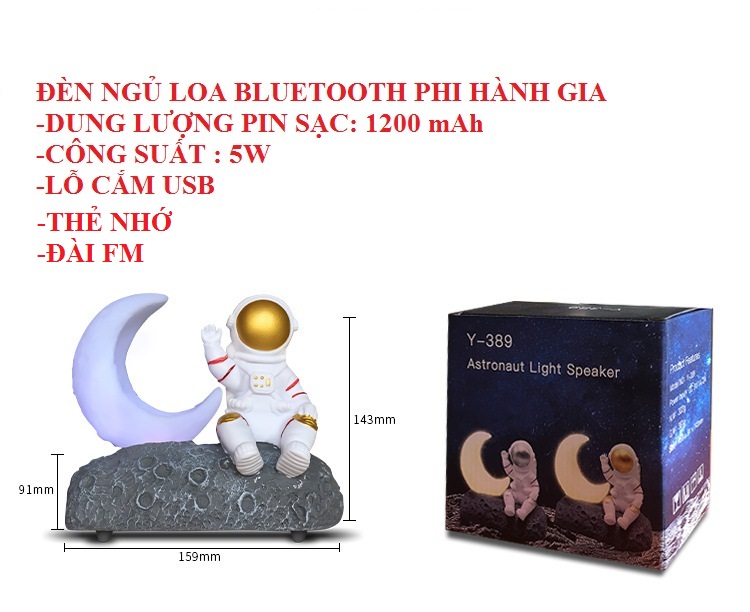 Đèn ngủ mặt trăng ,loa bluetoooth phi hành gia, khe cắm USB -thương hiệu KOVER (tặng kèm cáp sạc)