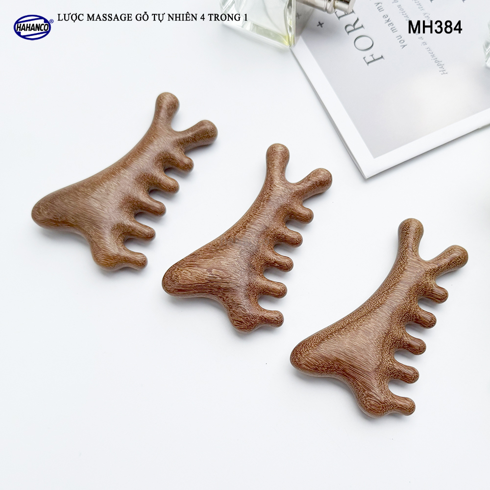 Lược Massage Dụng Cụ Làm Đẹp Chuyên Nghiệp Gỗ Tự Nhiên 4 Trong 1 - HAHANCO - MH384