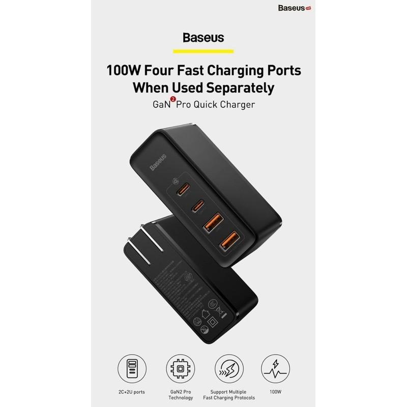 Củ sạc nhanh Baseus GaN2 Pro Quick Charger 4 Ports 100W 2C+2U - Hàng Chính Hãng