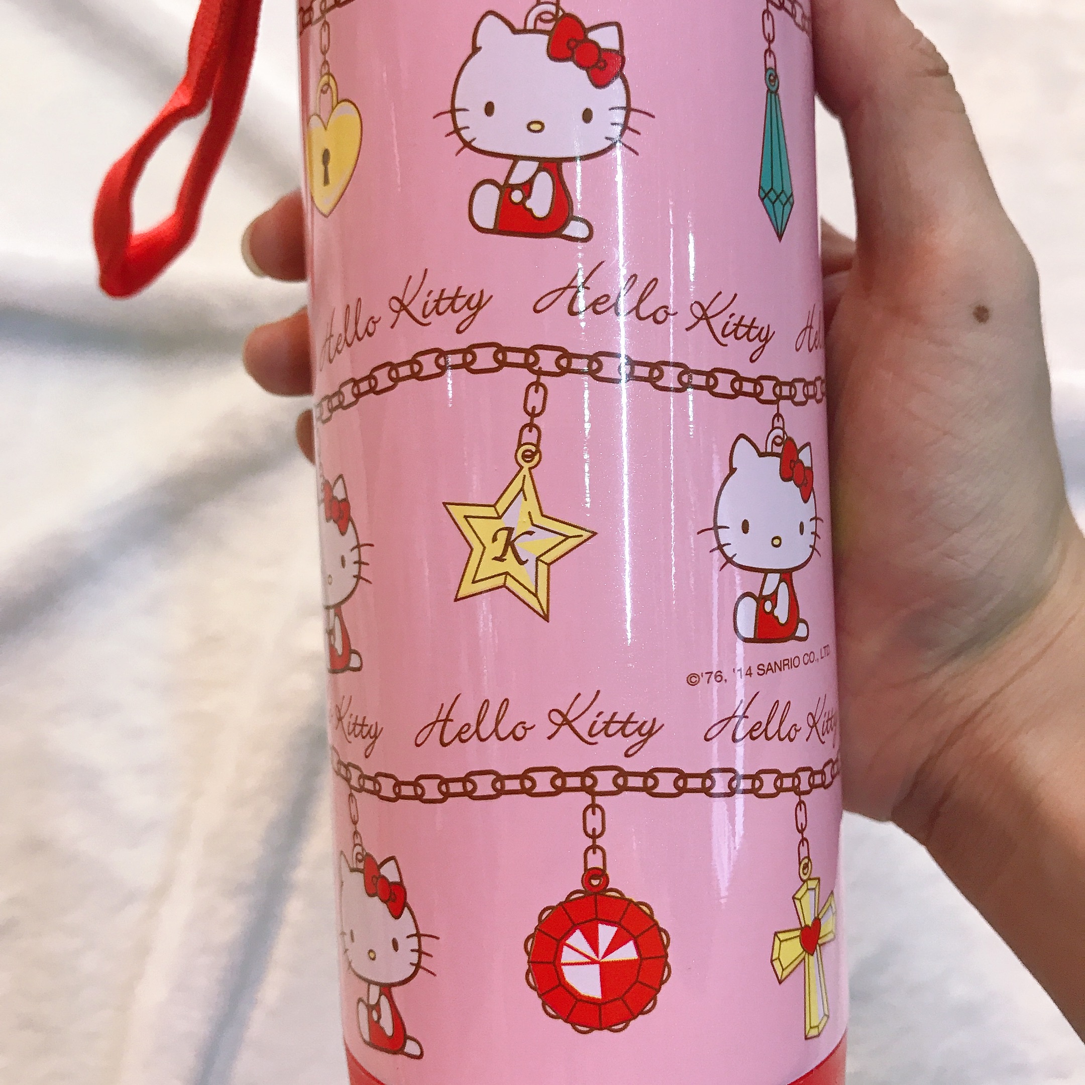 Bình nước giữ nhiệt hình mèo Kitty dây xích nắp trong suốt màu hồng nhạt cho trẻ em, bé gái -  - KT3663HN