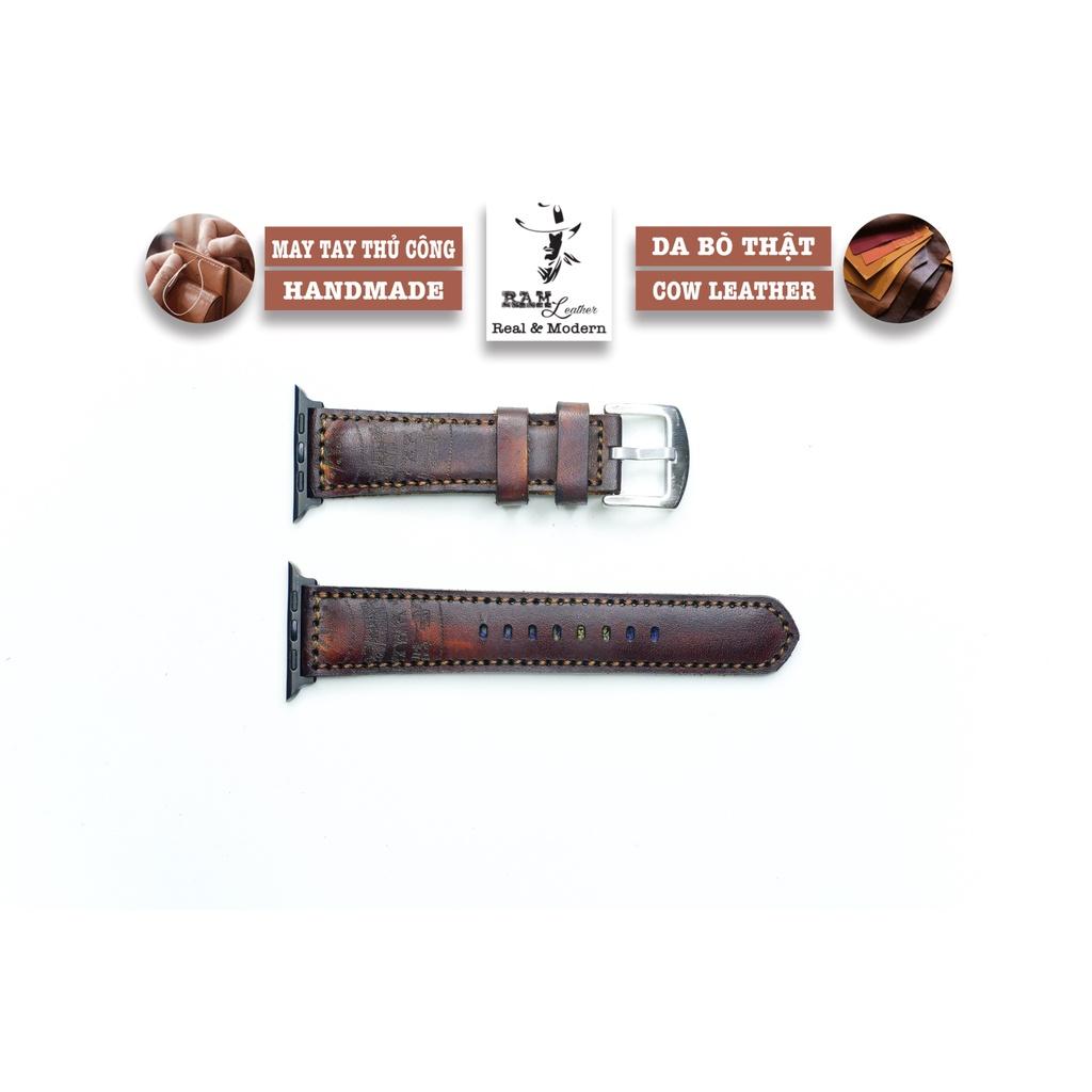 Dây đồng hồ trống đồng da bò thảo mộc vegtan cao cấp màu gỗ mahogany bền chắc - chính hãng RAM Leather