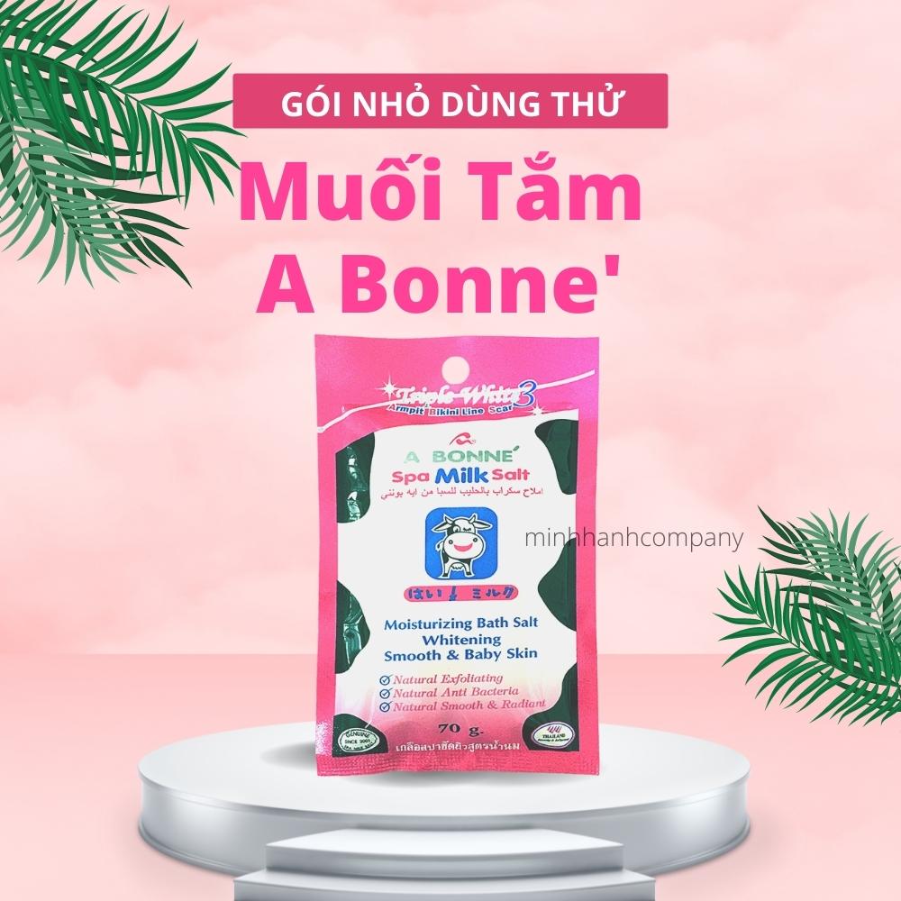 Muối Tắm Sữa Bò Tẩy Tế Bào Chết A Bonne Spa Milk Salt Hạt Mịn Thơm Mùi Sữa, Giúp Làm Sạch Và Làn Da Mịn Màng Nhập Khẩu Từ Thái Lan 70gram/Gói Nhỏ. Dùng Thử