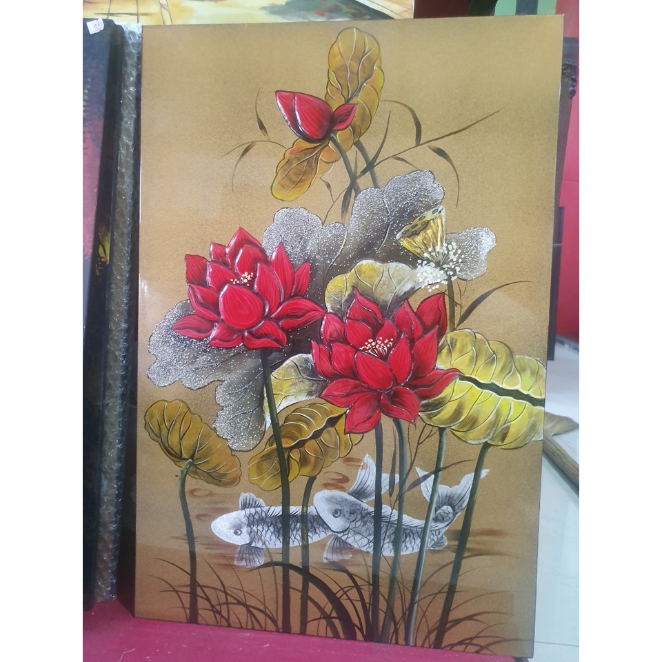 Tranh sơn mài họa tiết hoa sen, hoa hồng,... cao cấp size 40x60 cm