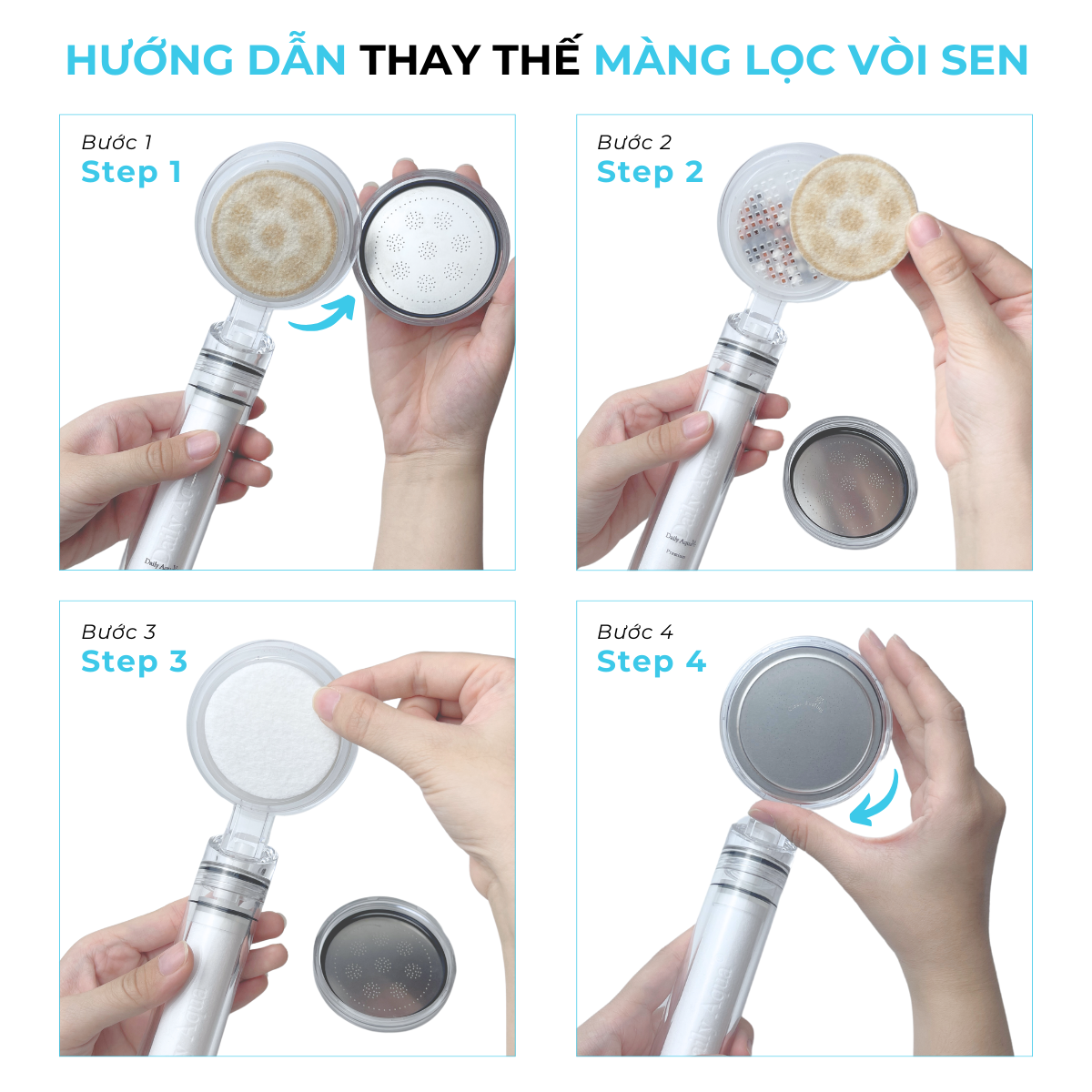 Bộ Lọc Nước Trọn Năm Cho Vòi Sen Daily Aqua Loại Bỏ Vi Khuẩn, Tạp Chất - Tiết Kiệm, An Toàn Tiện Lợi