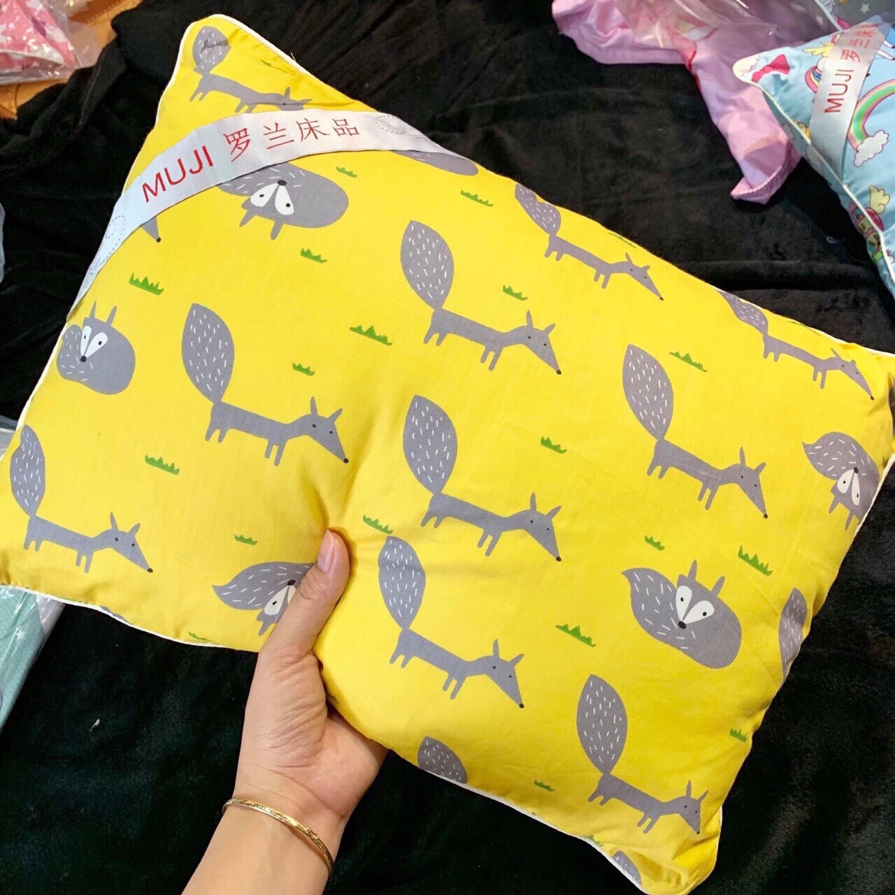 Gối trẻ em vải 100% cotton mịn sấy hương hoa lavender thơm ngát