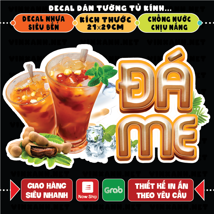 Decal ĐÁ ME trang trí quán nước tường, tủ kính bền đẹp chống nước cắt sẵn khổ A4