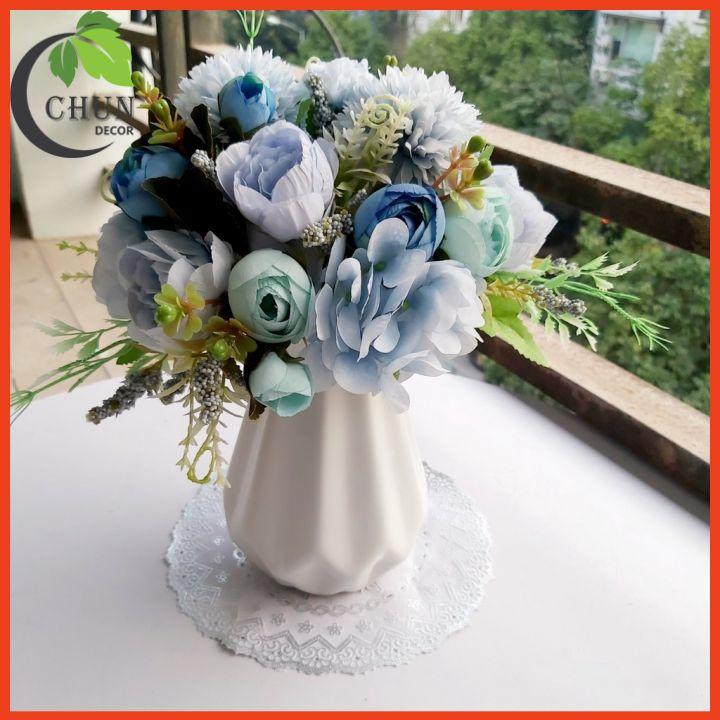 Hoa Giả, Bình Hoa Mix Tông Hồng, Xanh Cao 28cm Trang Trí Nhà Cửa, Cửa Hàng, Văn Phòng, Lớp Học