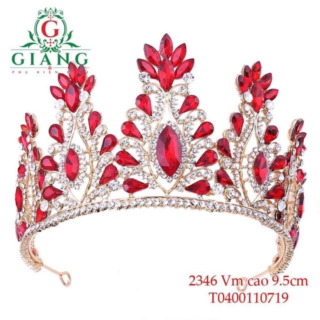Vương miện cô dâu đá đỏ cao 9,5 cm hoạ tiết đẹp Giangpkc VM122400