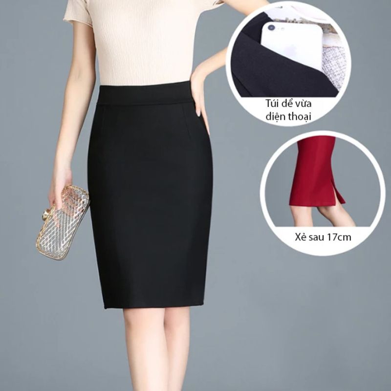 Chân váy bút chì có túi Váy công sở cao cấp form chuẩn dáng đẹp vải kaki thun co giãn New Design CV0005